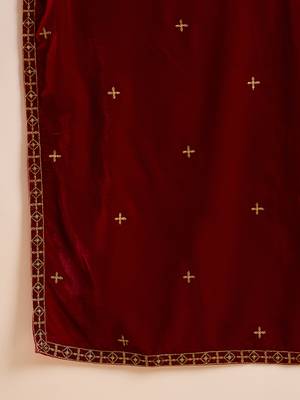 Women red velvet solid embroidered straight kurta palazzos with dupatta 6