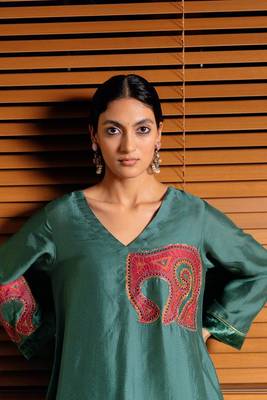 Duck green raw silk co-ord set 2