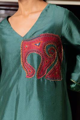 Duck green raw silk co-ord set 3