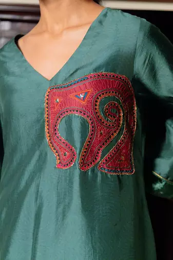 Duck green raw silk co-ord set