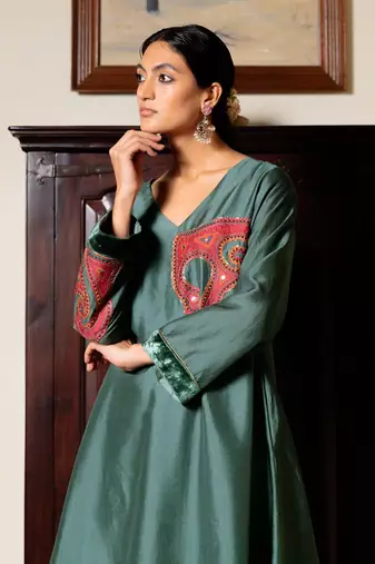 Duck green raw silk co-ord set