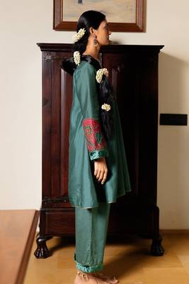 Duck green raw silk co-ord set 5