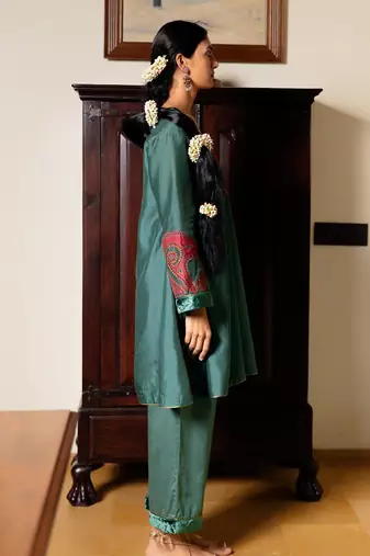 Duck green raw silk co-ord set