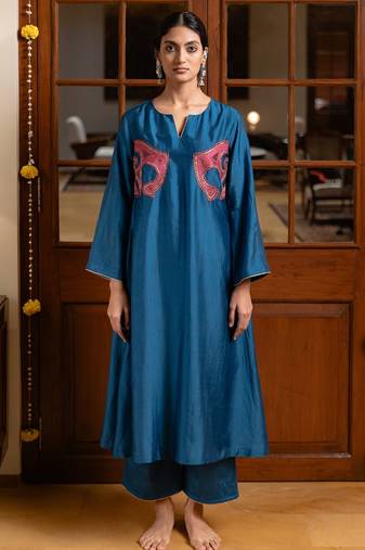 Blue raw silk co-ord set