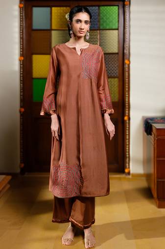 Milk chocolate brown raw silk co-ord set