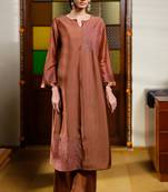 Milk chocolate brown raw silk co-ord set