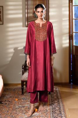 Maroon raw silk co-ord set 1
