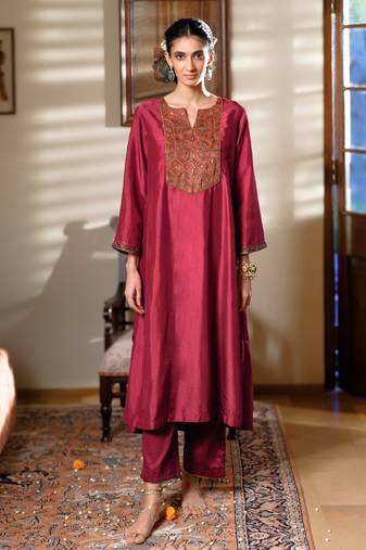 Maroon raw silk co-ord set