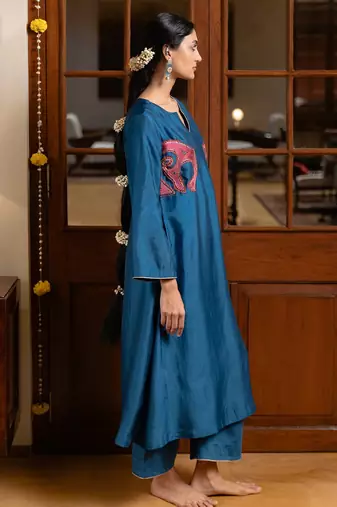 Blue raw silk co-ord set