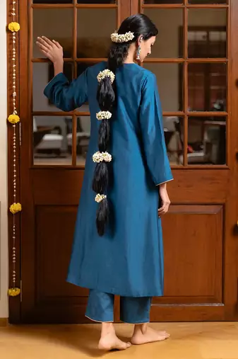 Blue raw silk co-ord set