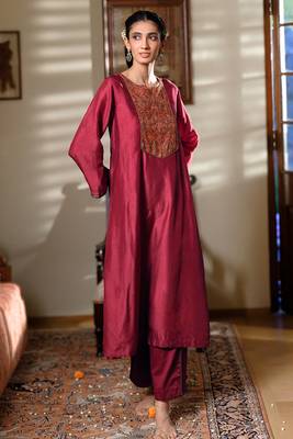 Maroon raw silk co-ord set 3