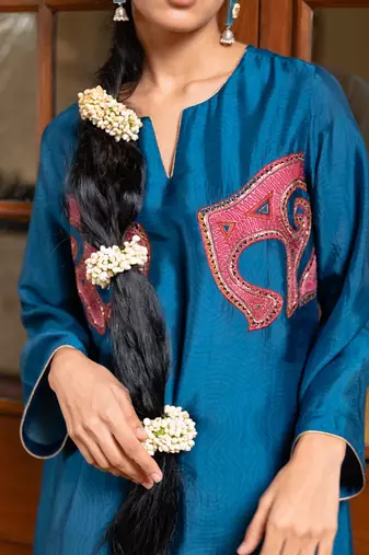 Blue raw silk co-ord set