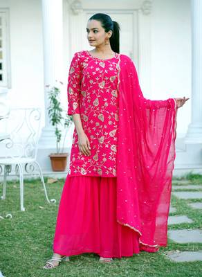Pink Colour Embroidered Georgette Party Wear SALWAR SUIT SET 3