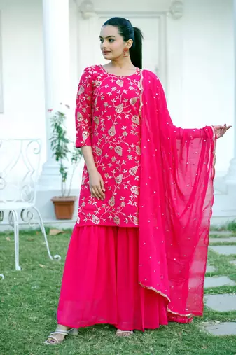 Pink Colour Embroidered Georgette Party Wear SALWAR SUIT SET
