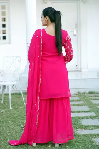 Pink Colour Embroidered Georgette Party Wear SALWAR SUIT SET