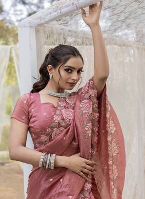 Pink Color Embroidery Designer Saree 2