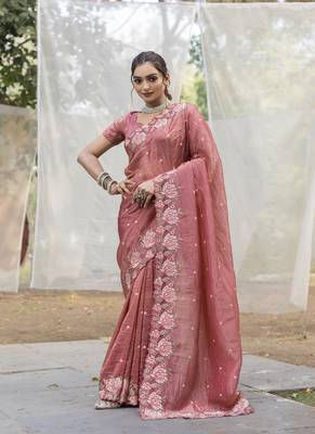 Pink Color Embroidery Designer Saree 1