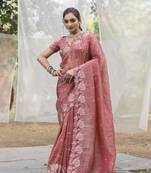 Pink Color Embroidery Designer Saree