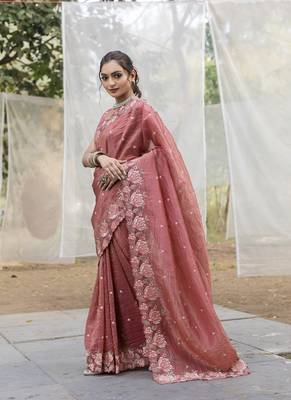 Pink Color Embroidery Designer Saree 4
