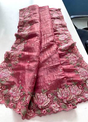 Pink Color Embroidery Designer Saree 5