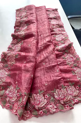 Pink Color Embroidery Designer Saree