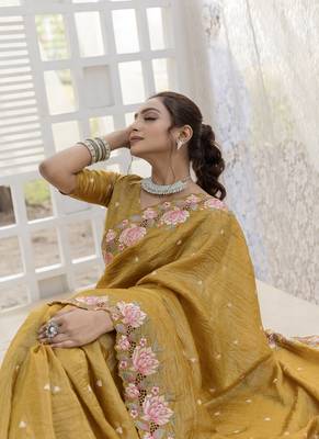 Yellow Color Embroidery Designer Saree 2