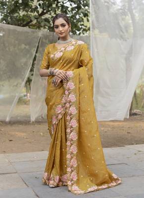 Yellow Color Embroidery Designer Saree 1