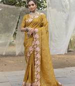 Yellow Color Embroidery Designer Saree