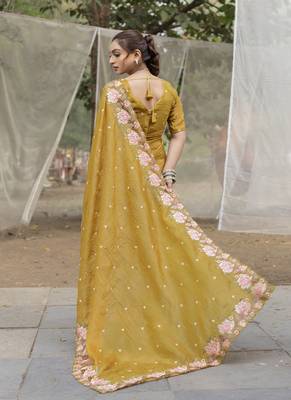 Yellow Color Embroidery Designer Saree 4