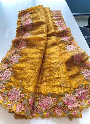Yellow Color Embroidery Designer Saree 5