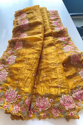 Yellow Color Embroidery Designer Saree