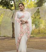 White Color Embroidery Designer Saree
