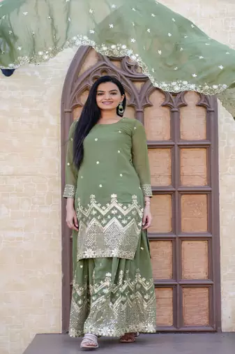MAHENDI Georgette EMBROIDERY PARTY WEAR SUIT SET