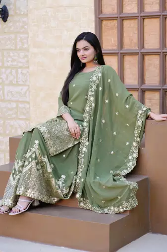 MAHENDI Georgette EMBROIDERY PARTY WEAR SUIT SET
