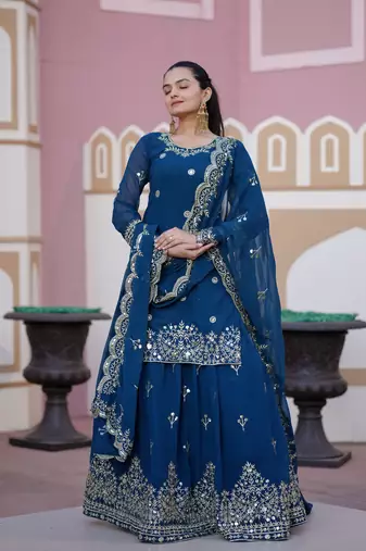 Navy Blue FUX Georgette  with emboidery work Slwar suits 