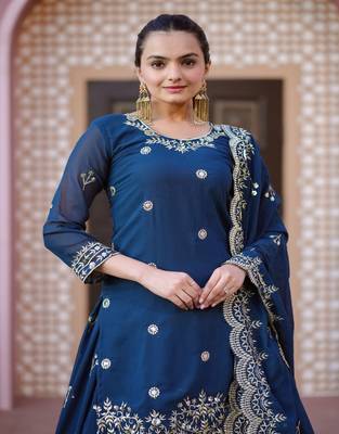 Navy Blue FUX Georgette  with emboidery work Slwar suits  5
