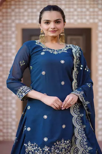 Navy Blue FUX Georgette  with emboidery work Slwar suits 