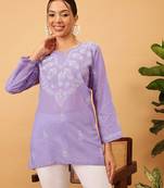 Hand embroidered mauve cotton lucknowi chikankari short kurti/top