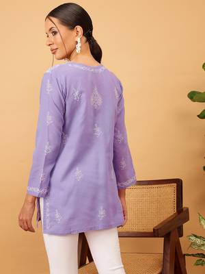 Hand embroidered mauve cotton lucknowi chikankari short kurti/top 2