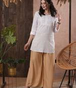 Hand embroidered white cotton lucknowi chikankari short kurti/top