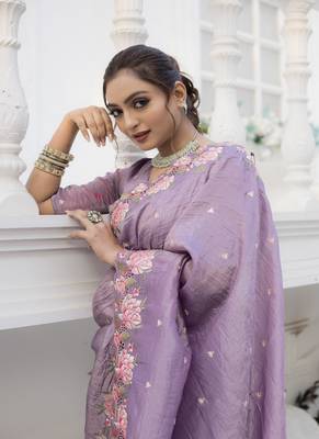 Light-Purple Embroidery Designer Saree 2