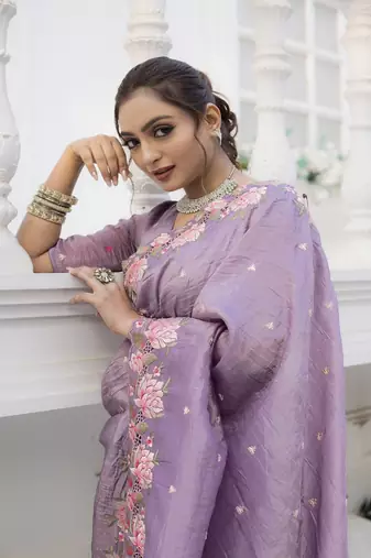 Light-Purple Embroidery Designer Saree