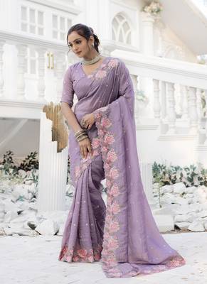 Light-Purple Embroidery Designer Saree 1