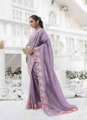 Light-Purple Embroidery Designer Saree 3