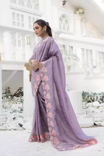 Light-Purple Embroidery Designer Saree