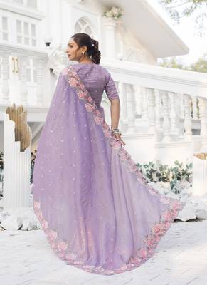 Light-Purple Embroidery Designer Saree 4