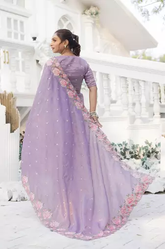 Light-Purple Embroidery Designer Saree