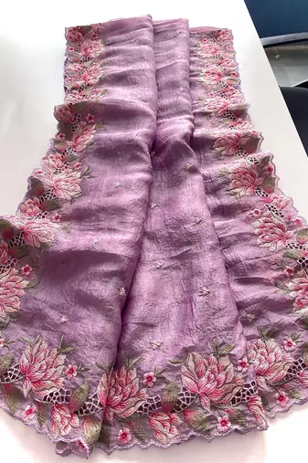 Light-Purple Embroidery Designer Saree