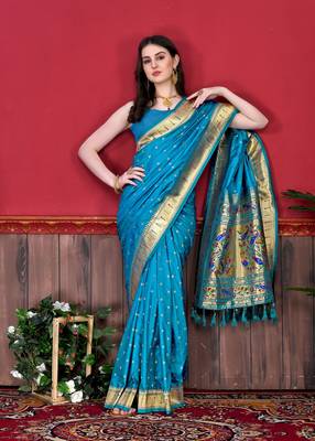 Rama green soft litchi art silk paithani saree 2