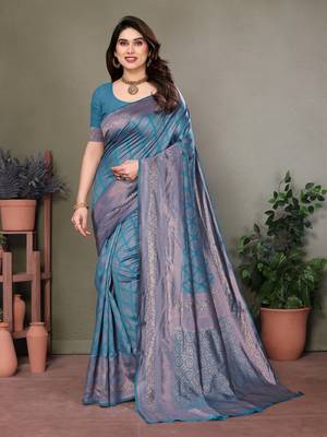 Rama green litchi art silk banarasi silk saree 1
